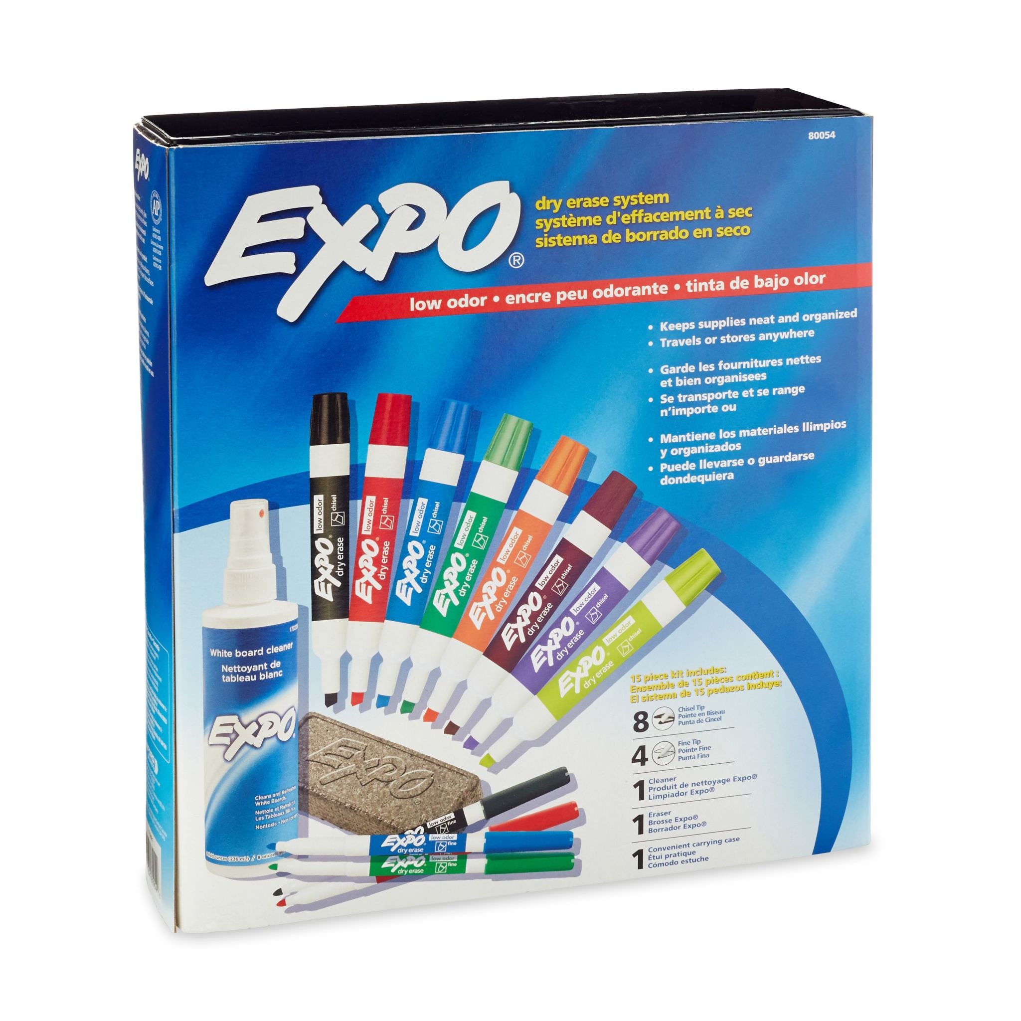 EXPO 80054 Low-Odor Dry Erase Marker Eraser Cleaner Chisel Fine 12 Set