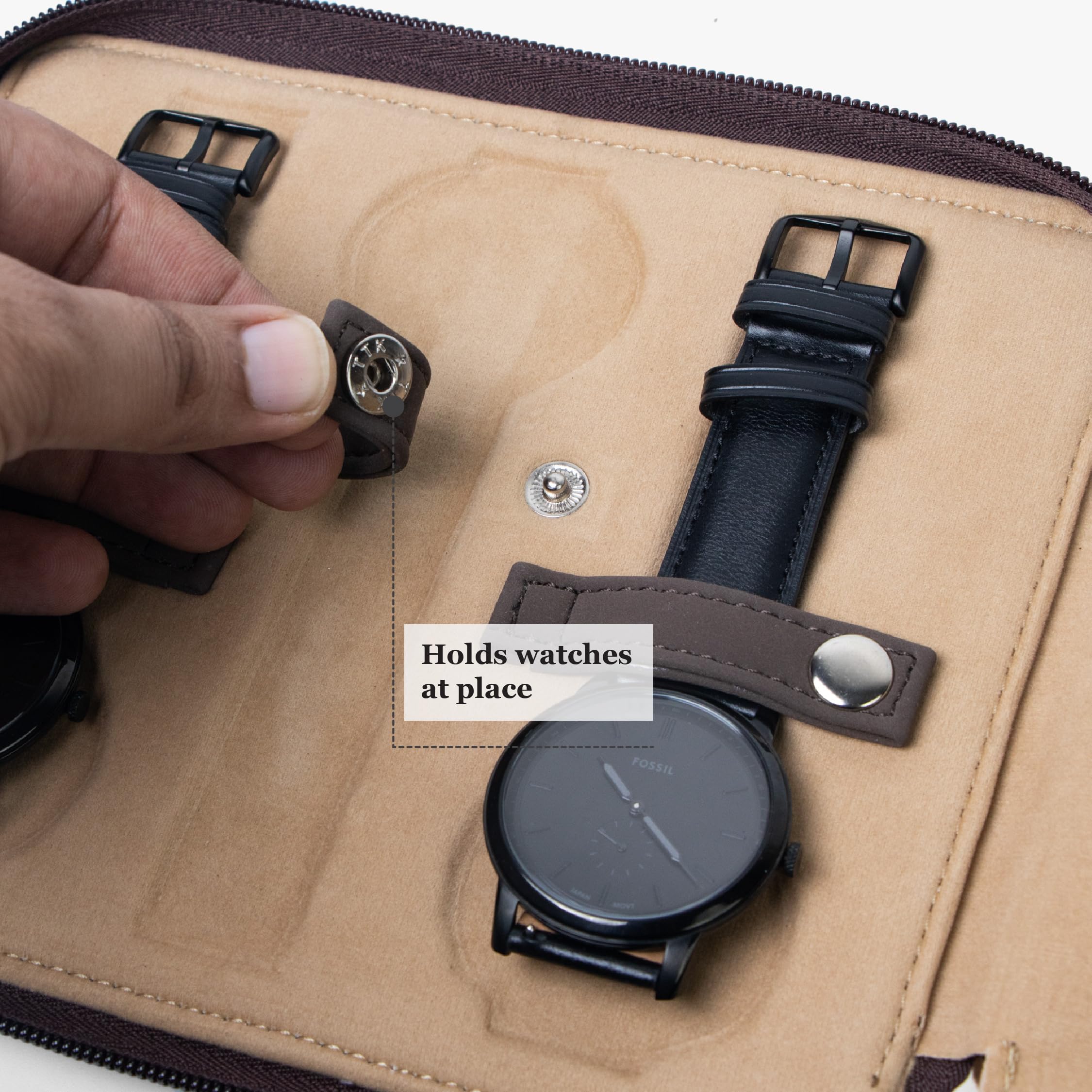 Bellblock Custodia per orologi da viaggio di alta qualità per uomo/donna, 6 scomparti con interno antigraffio, elegante e portatile, in pelle vegana, marrone