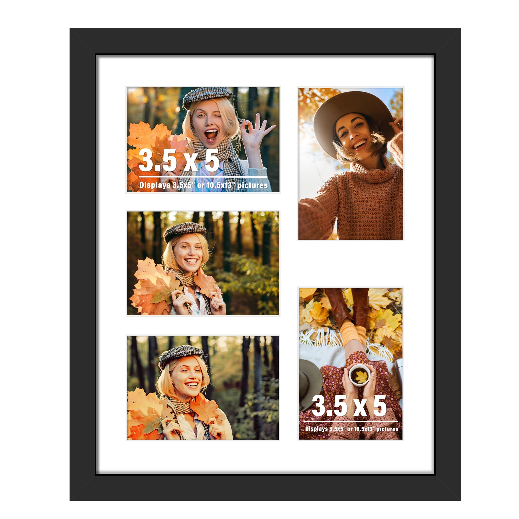 DUENPY 10.5x13 Picture Frame 5-Opening 3.5x5 Collage Picture Frame Displays Five 3.5x5 inch Photos Collage Wall Decor Wall Hanging or Tabletop Black