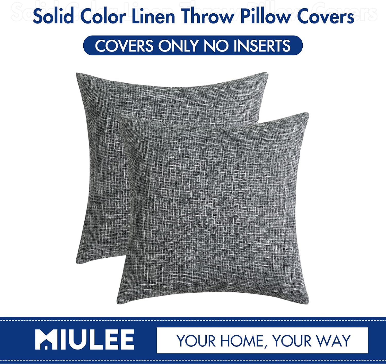 MIULEE Linen Decorative Rustic Throw Pillow Covers Set of 2 Grey Farmhouse Pillowcases 18x18 Square Throw Pillows for Sofa Couch Bed Chair Decoration