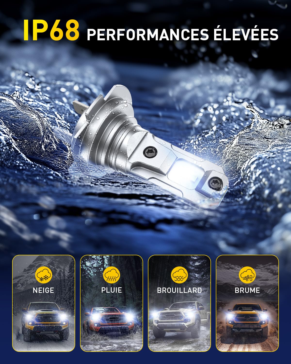 AUXITO Ampoule H7 LED Ultra Puissante-Blanc Froid 6500K,600% Brillance | Taille 1:1 Halogène, Installation Plug & Play, Durée de Vie 60 000 Heures, Lot de 2