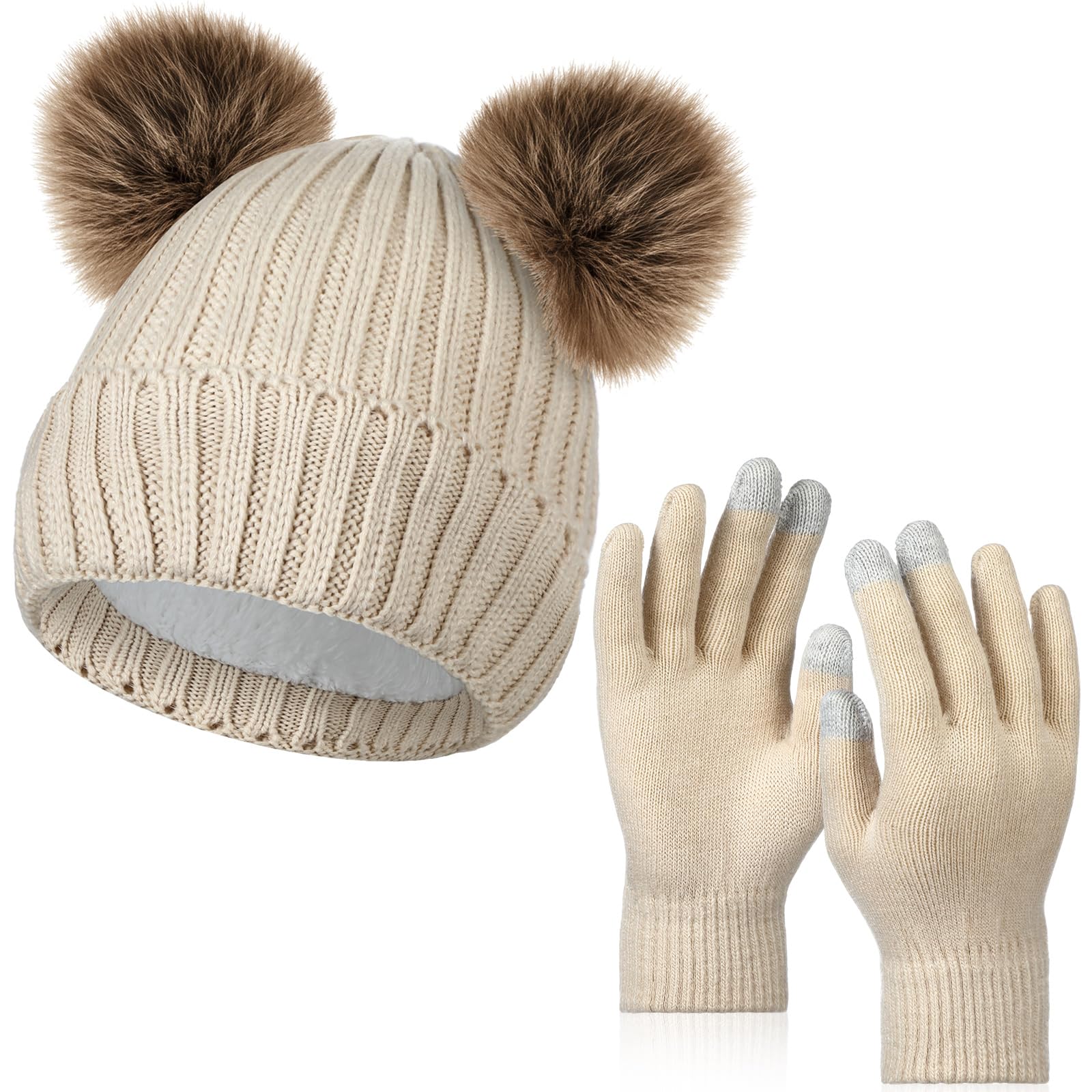 Winter Hats and Gloves Set Knitted Hat with Fleece Lining Touchscreen Gloves Warm Skull Hat for Men and Women-image-38