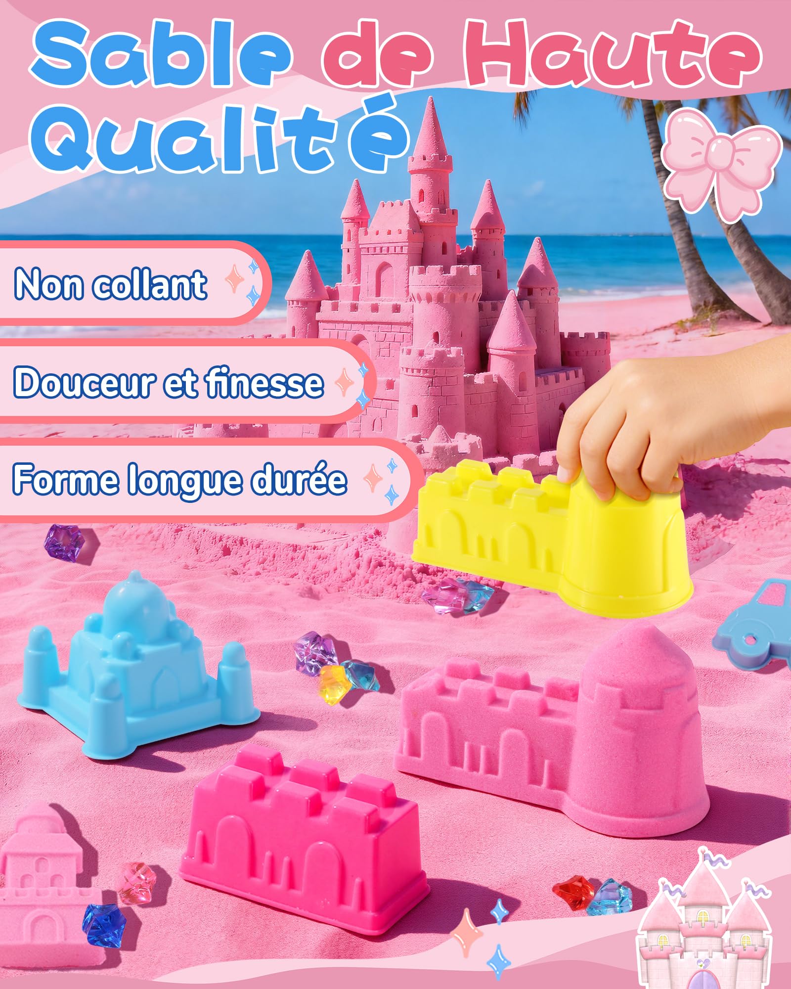 cycletour Sable Magique Série Château L'ensemble, Magic Sand Comprend 1 kg de Rose Super Sand, 1 Boîte de Rangement les 47 Types D'accessoires, Sable Magique Enfant 3 ans et Plus