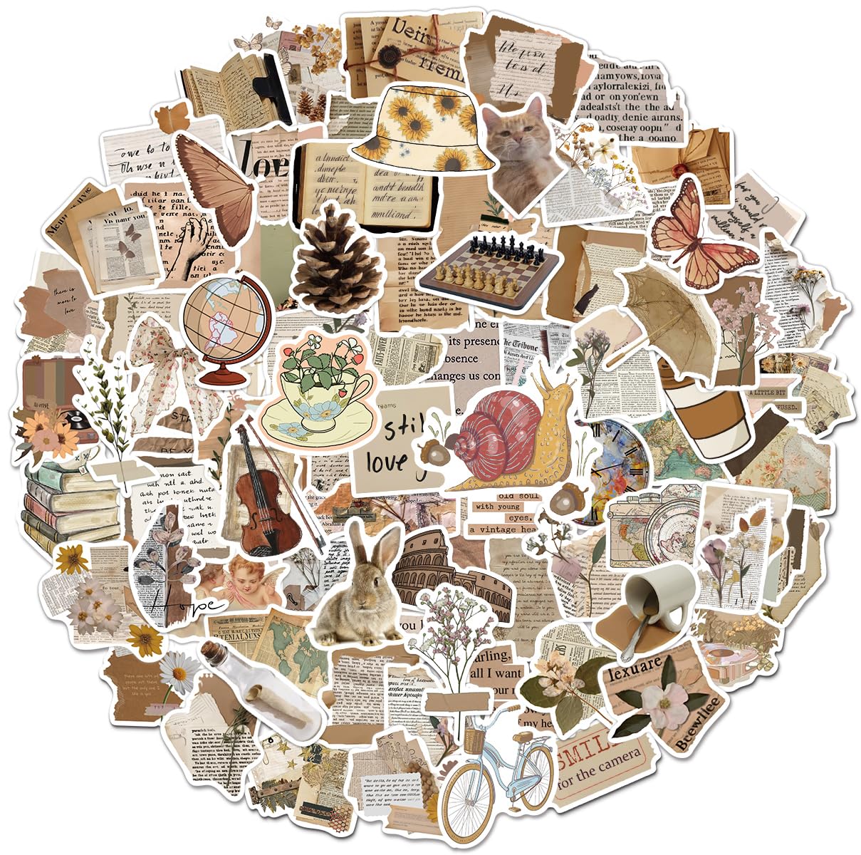 210Pcs Vintage Stickers, Aesthetic Waterproof Vinyl Stickers Packs for Laptop, Scrapbook, Journaling, Kindle, Water Bottles, Planner, Computer, Retro