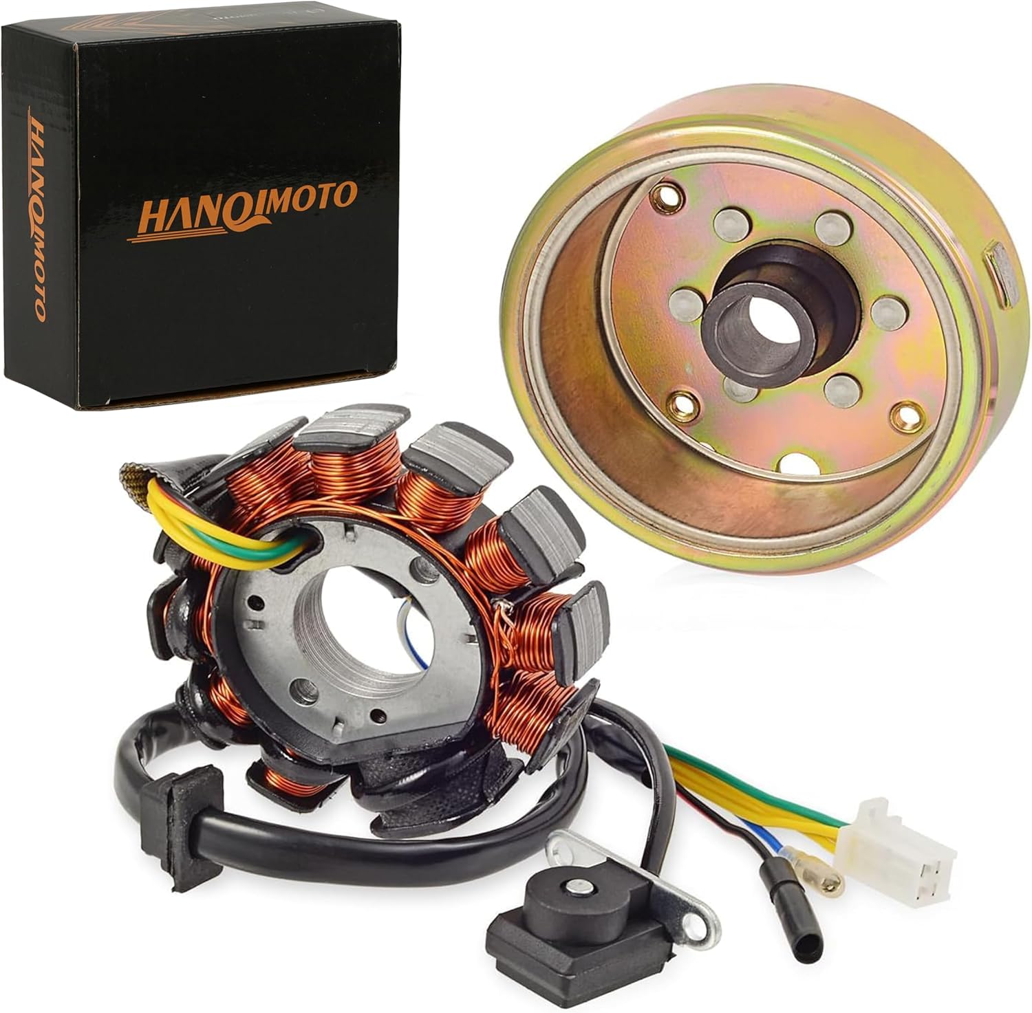 GY6 Stator,11 Pole Stator Flywheel Rotor Kit,5 Wire Copper Powersports Stators for GY6 125cc 150cc 4 Stroke Moped Scooter ATV Quad Go Kart Scooter (GY6 11 Coils Stator Flywheel Rotor Kit)