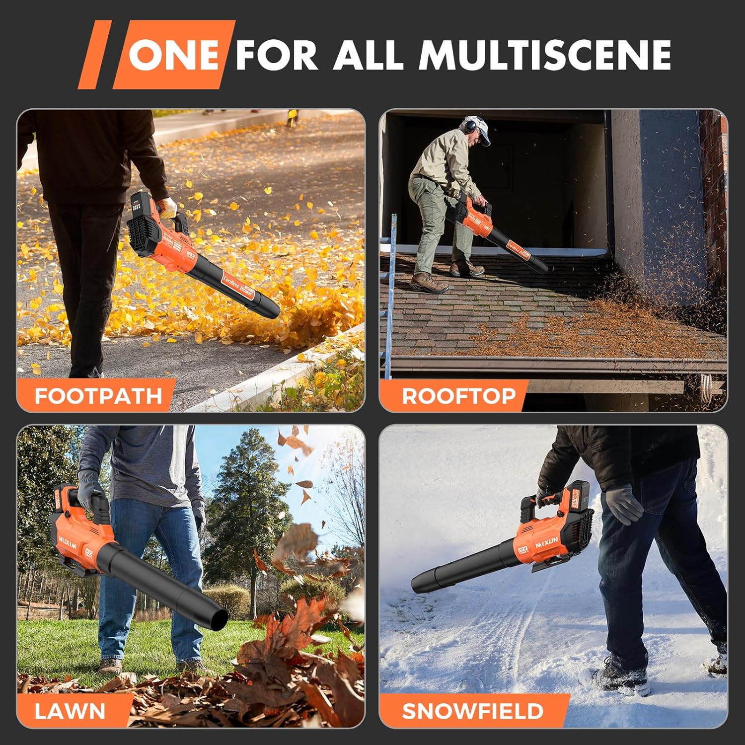 Cordless Leaf Blower – Powerful Wind Force, Lightweight Design, Ideal for Yard, Driveway, and Garden Cleaning – Rechargeable Lithium Battery, Long Battery Life(Orange and Black)