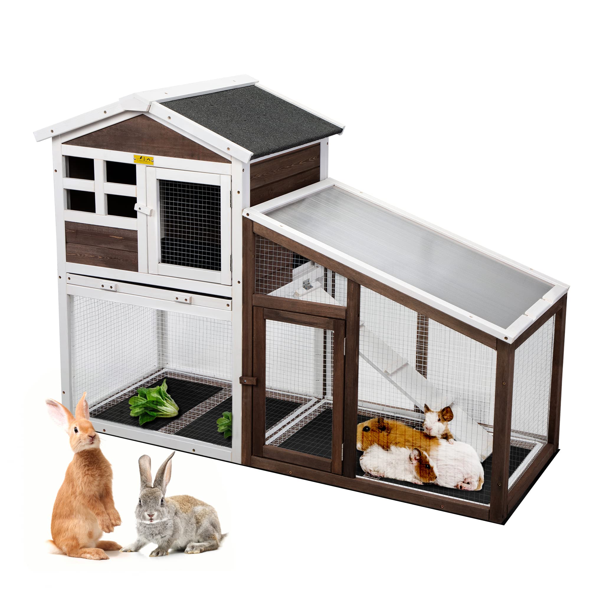 Buy COZIWOW Rabbit Hutch Indoor Outdoor, Wooden Bunny Cage with Tray, 2