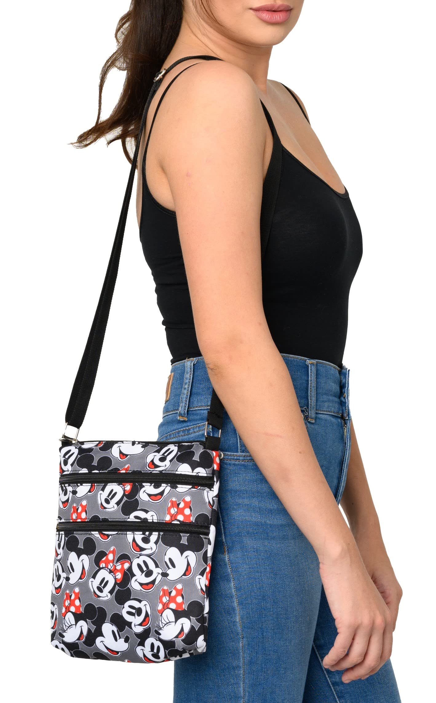 Bandolera Mickey Minnie Winnie the Pooh Estampado Pasaporte Viaje, Mickey Minnie Gris 4