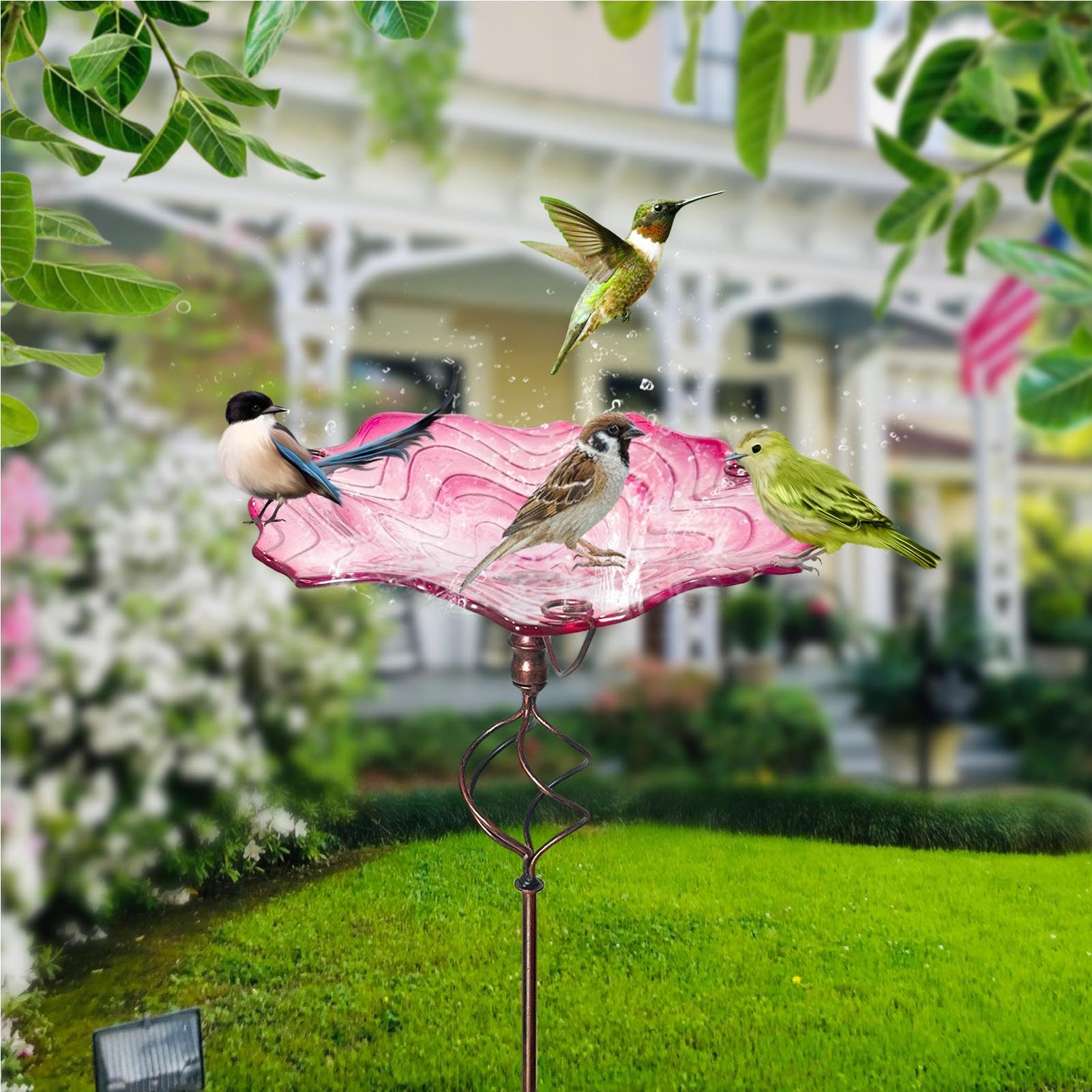Bebedero para Pájaros para Exterior Estaca De Hierro Artístico para Suelo | Bebedero Para Aves De Metal Para Exterior De Pie Para Colibrí Loro Periquito Patio Jardín Balcón