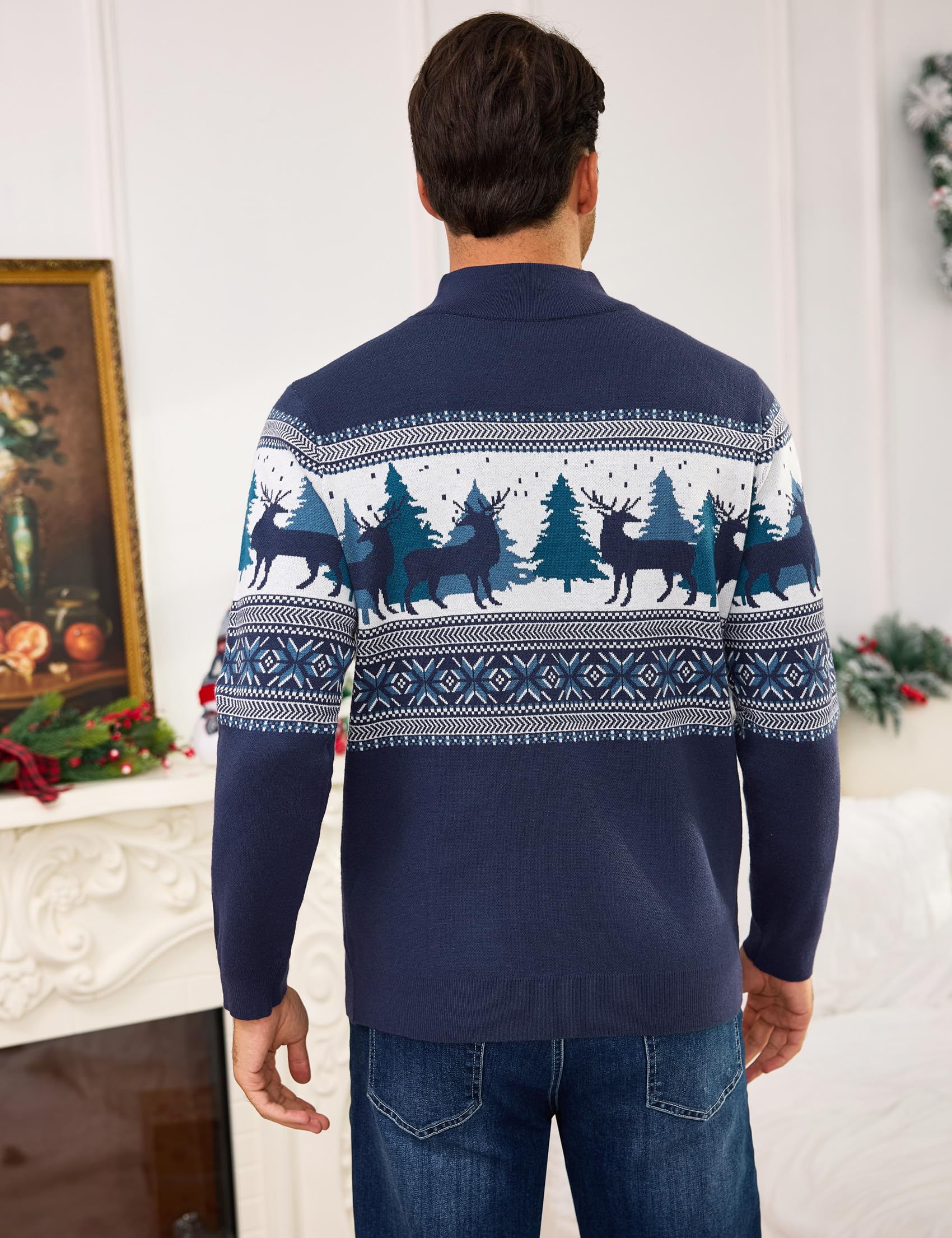 Świąteczny sweter męski z golfem z reniferem, elegancki i ciepły zimowy sweter z dzianiny, zabawny świąteczny sweter na imprezę i czas wolny S-XXL