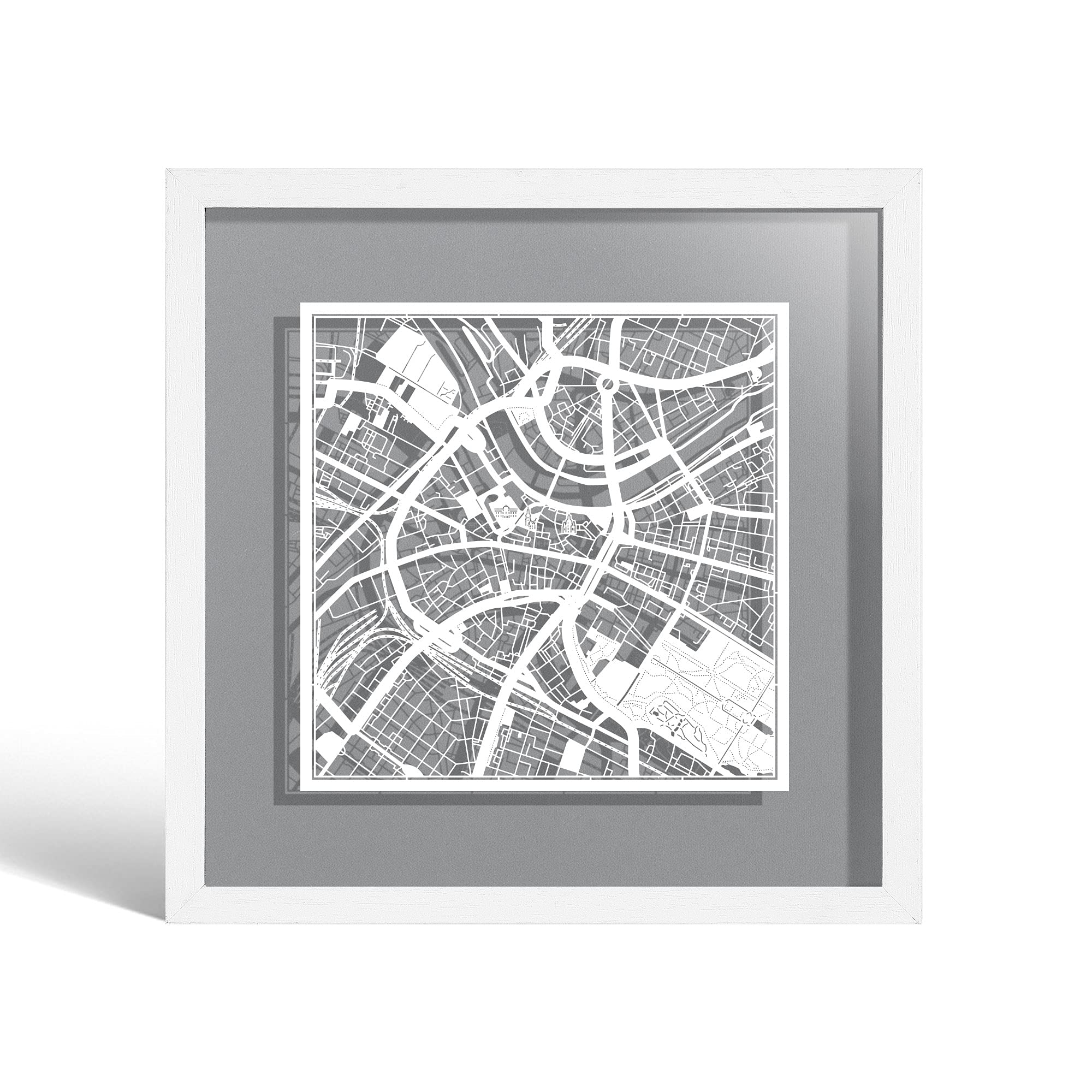 O3 DESIGN STUDIO Dresden Paper Cut Map framed, White map, White frame, 23x23 cm, Gift Boxed, 4 background color, self-changing, Paper Art — image 1