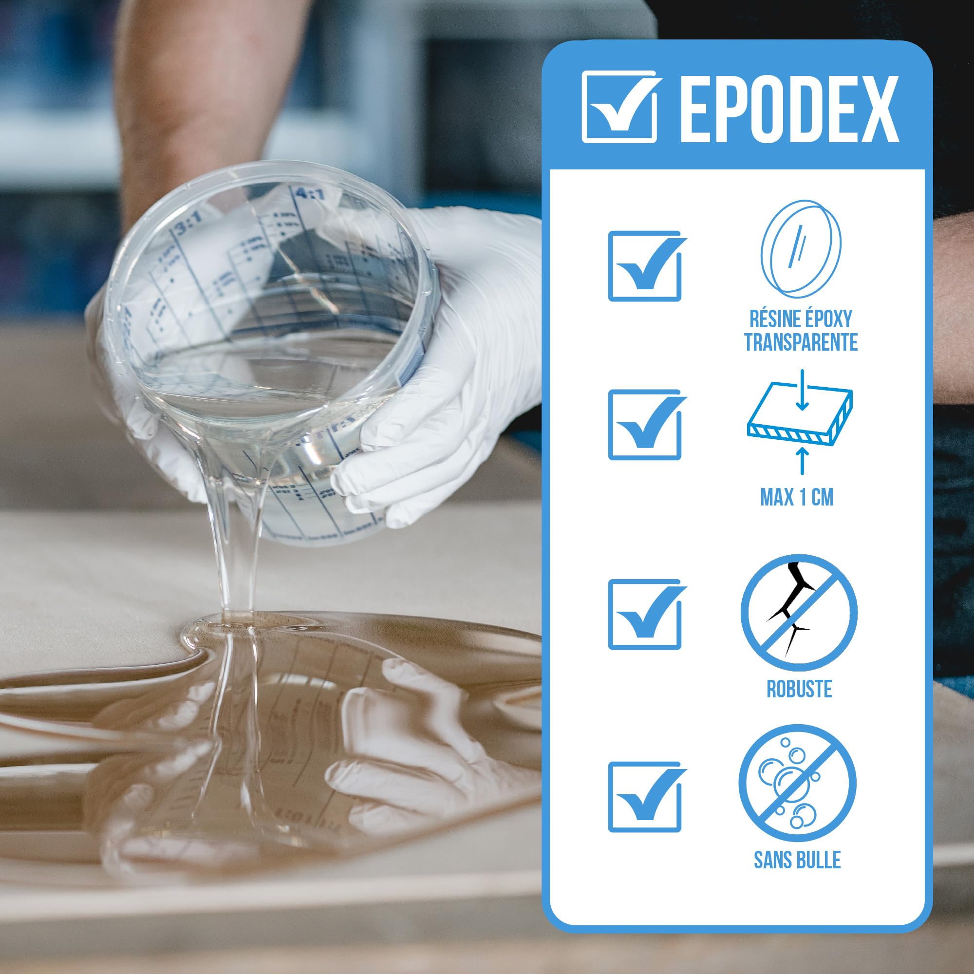EPODEX ECO, Résine époxy jusqu’à 1cm, CLEAR - Transparent, 1,5kg | Kit transparente, Avec ou sans pigment, Pour revêtement, stratification, réparations, arts et artisanat