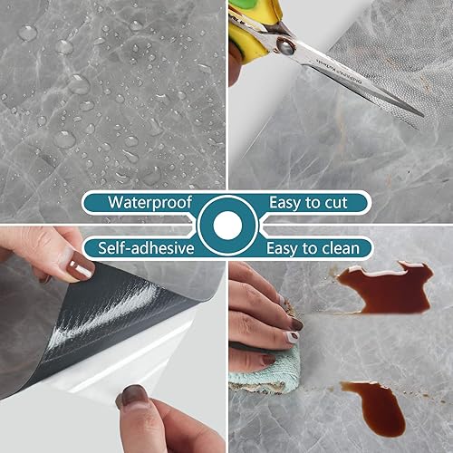 Miniatura 9 de VEELIKE Azulejos de vinilo para despegar y pegar de 12 x 12 pulgadas, color gris oscuro, azulejos de piso de mármol gris oscuro para despegar