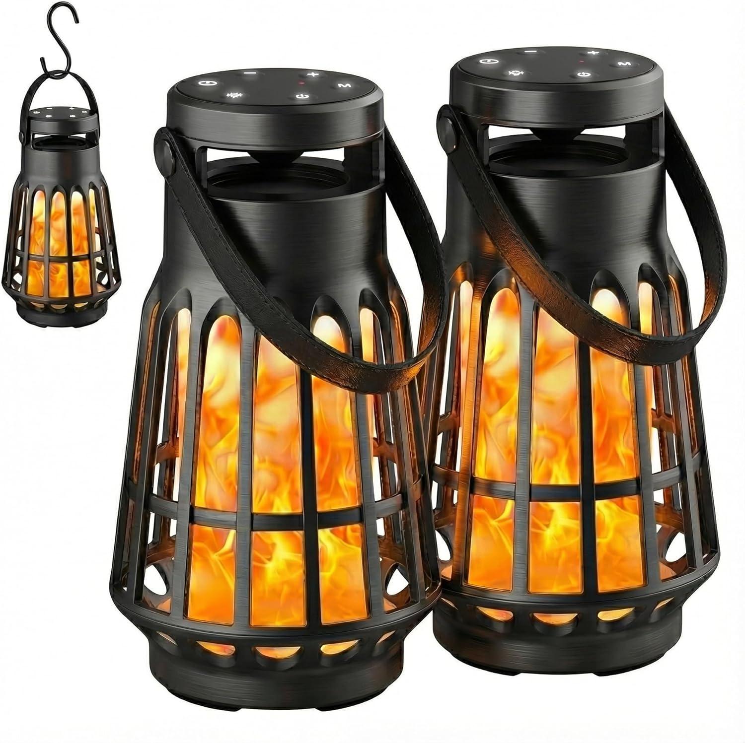 Outdoor Bluetooth Speaker with Flame Lights, Multi-Sync 200 Lantern Speakers Auto-Pairing HD Stereo, IPX6 Waterproof, Portable Wireless Speaker for Patio Party Gifts for Men & Women (2 PCS)