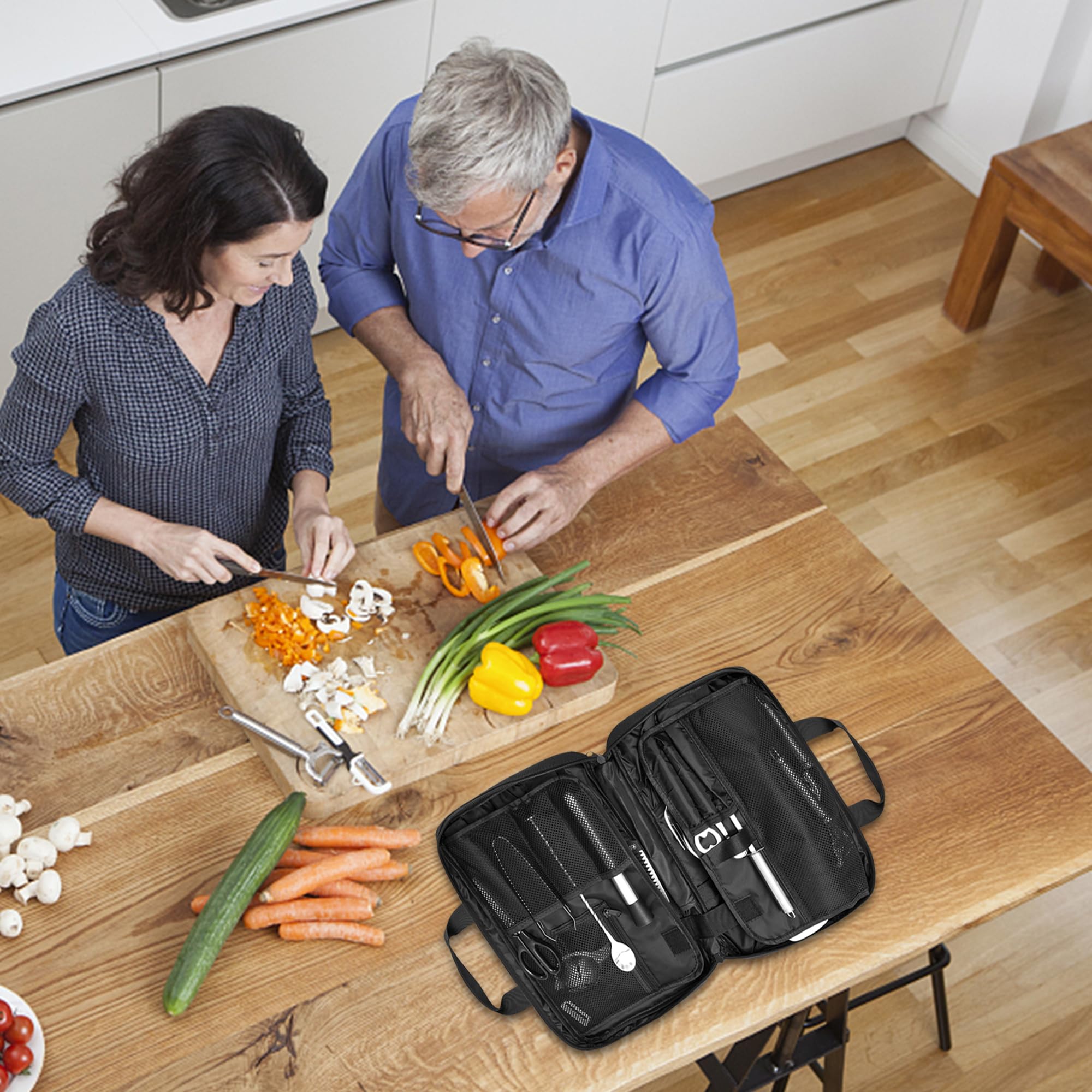 Trousse à Couteaux de Cuisine,16 Compartiments,40x25x6cm,S | Trousse Professionnelle à Couteaux ,Portative avec Poignée et Épaulette, Noir