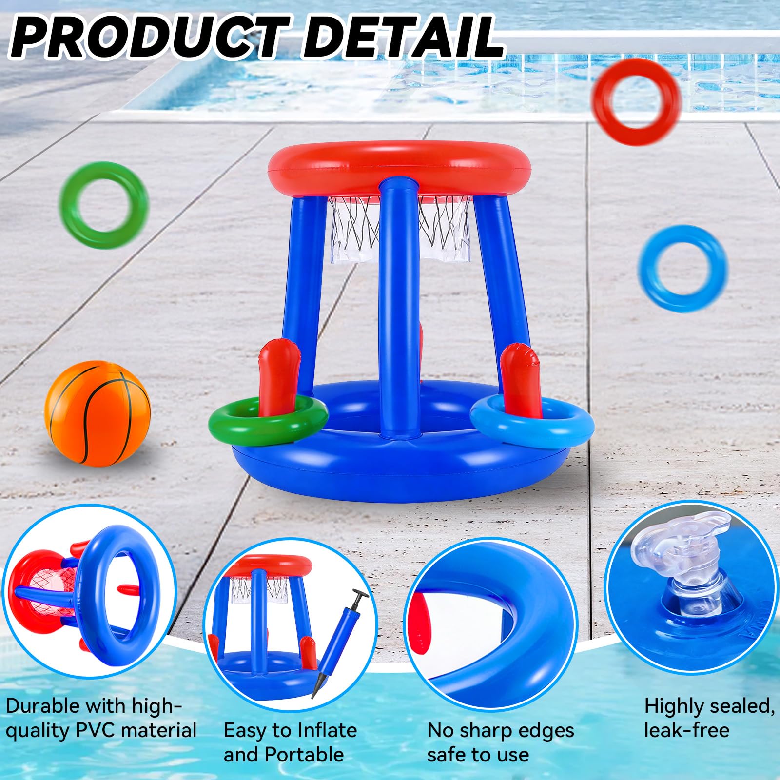 Canestro Gonfiabile per Piscina, 2 in 1 di Canestro da Basket Galleggiante e Gioco di Lancio degli Anelli Gonfiabile, Giocattolo da Gioco Acquatico per Piscina Estiva, Adatto a Bambini e Adulti