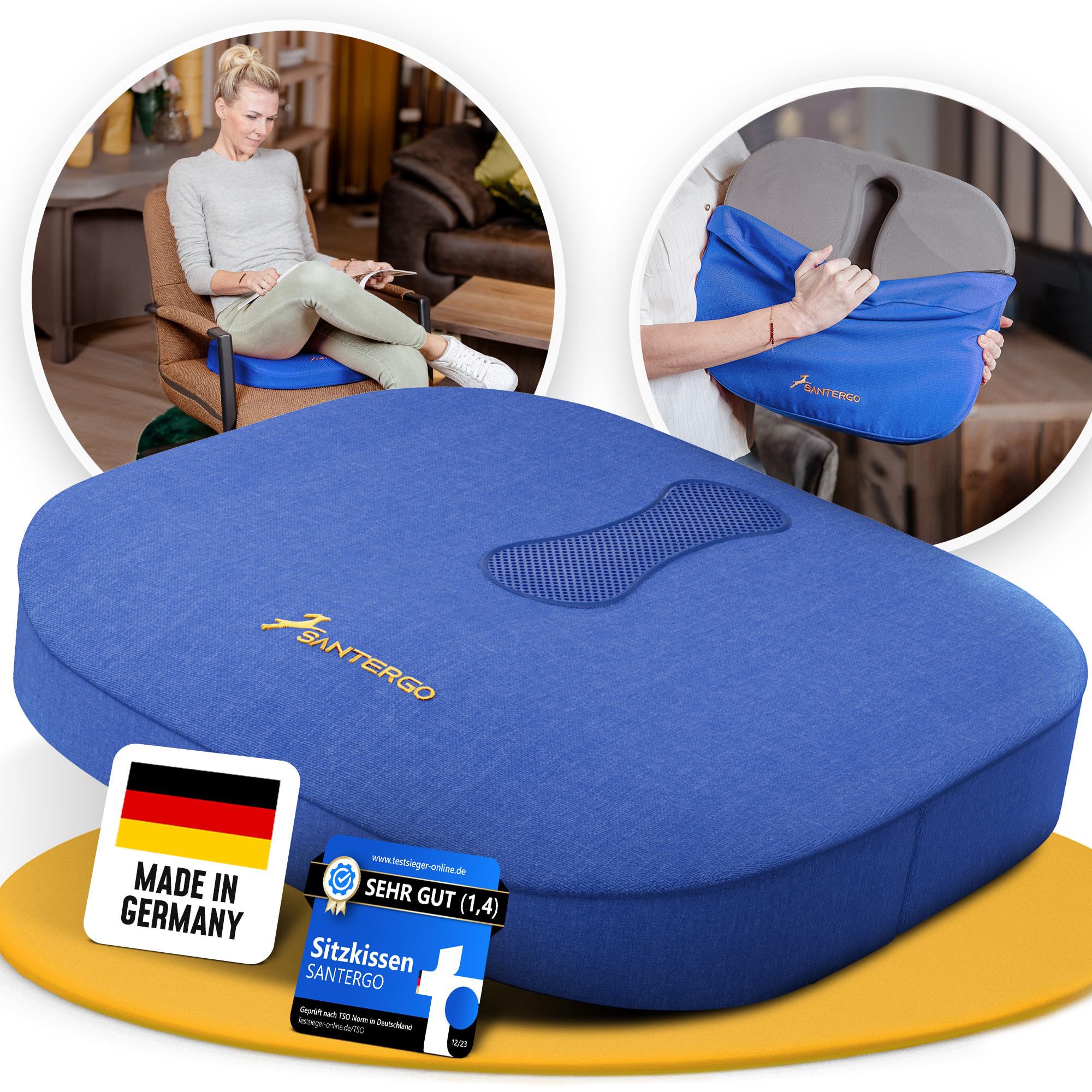 Kolbs Extra Großes Sitzkissen, 48x43 Cm – Memory-Schaum, Samtbezug, Rutschfest, Für Büro, Auto, Stuhl