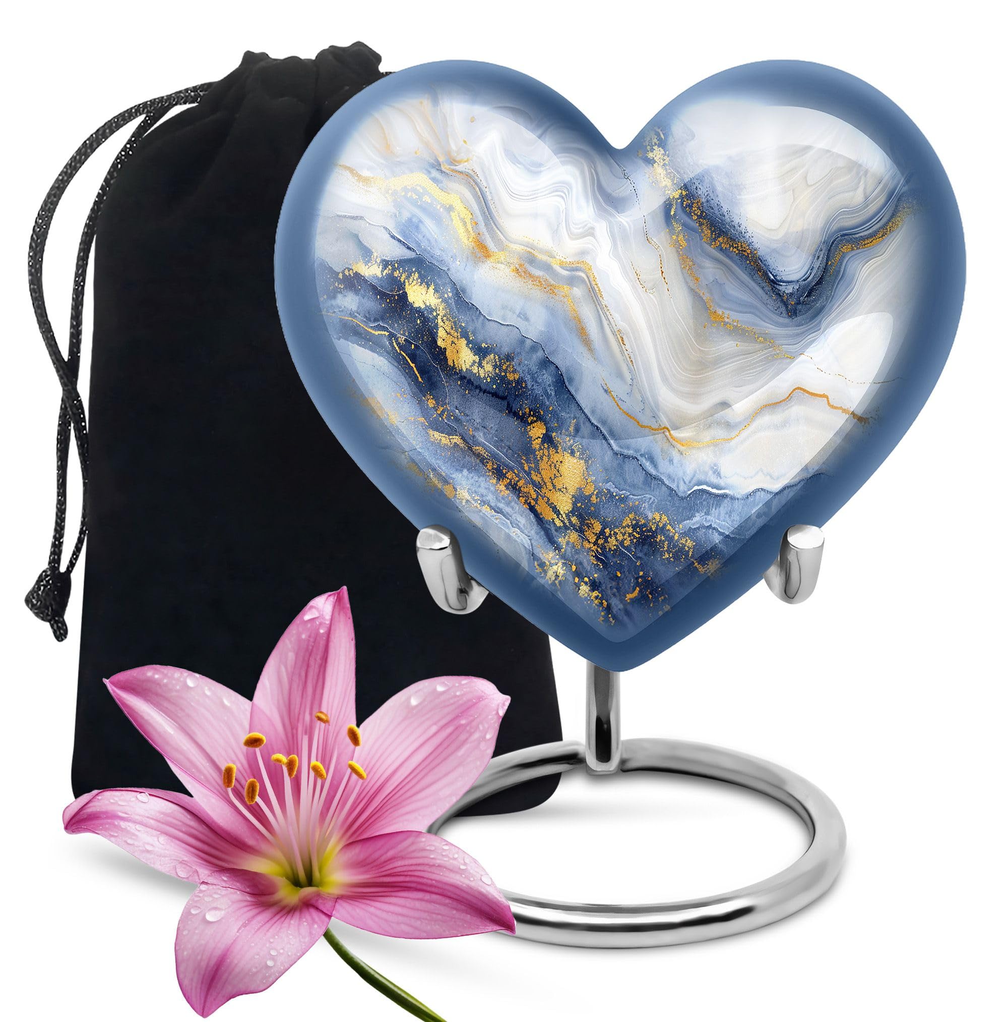 YATHABHISA Blue Marble Metal Urn for Ashes Adult Male, Heart Shaped, 10 Inch, 10" Large Urn Pack of 1