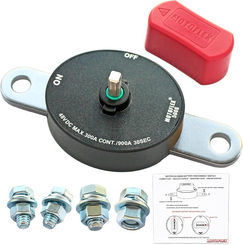 ON/Off Battery Disconnect Switch 12V-48V (Corrosion-Resistance, Waterproof) | 300A/900A, Marine Grade, Removable Knob, Heavy Duty for Side Post Car Truck Marine Boat RV Trailer, Battery Cut Shut Off