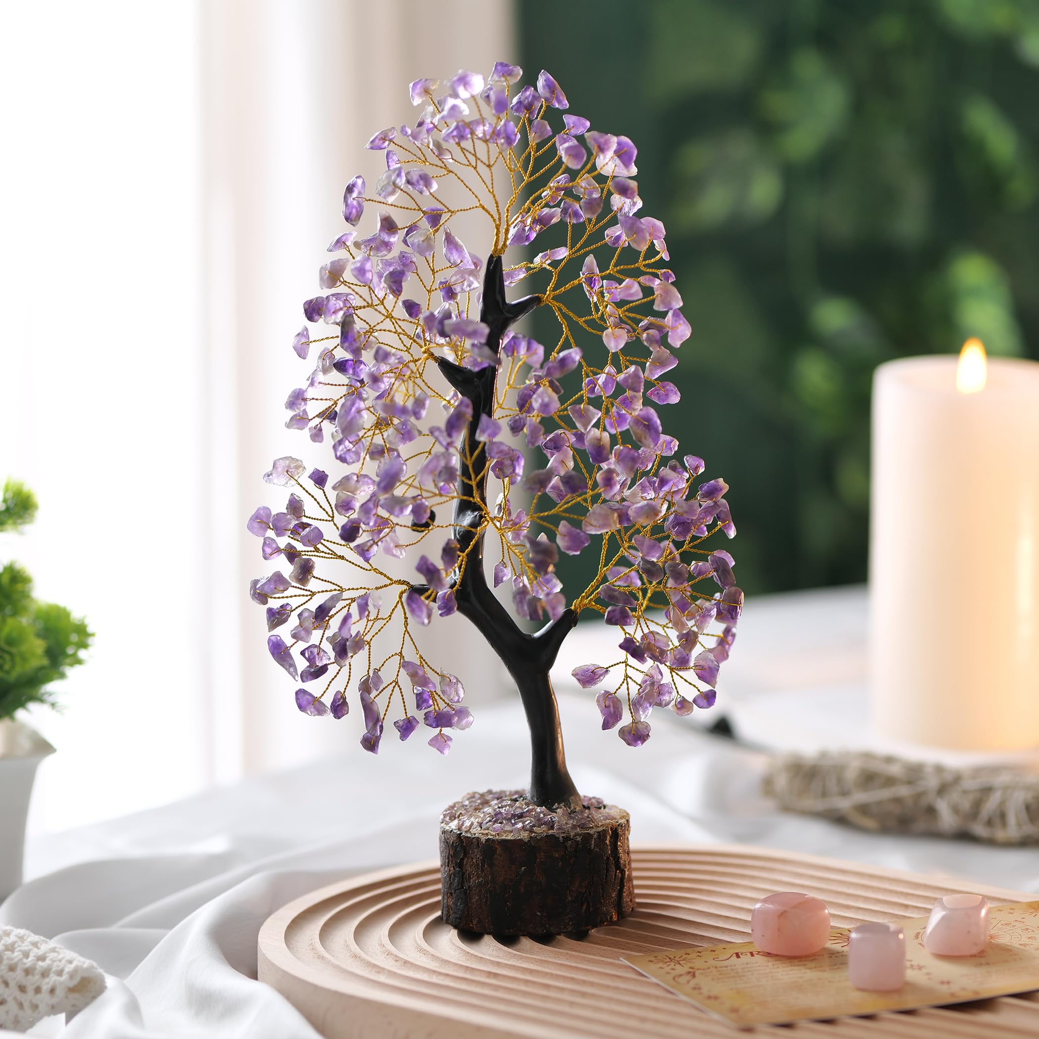 Cristalli di ametista, albero di cristallo, pietre chakra, albero della vita, bonsai, decorazione da scrivania, albero artificiale, albero con pietre preziose, decorazioni per Halloween, grandi