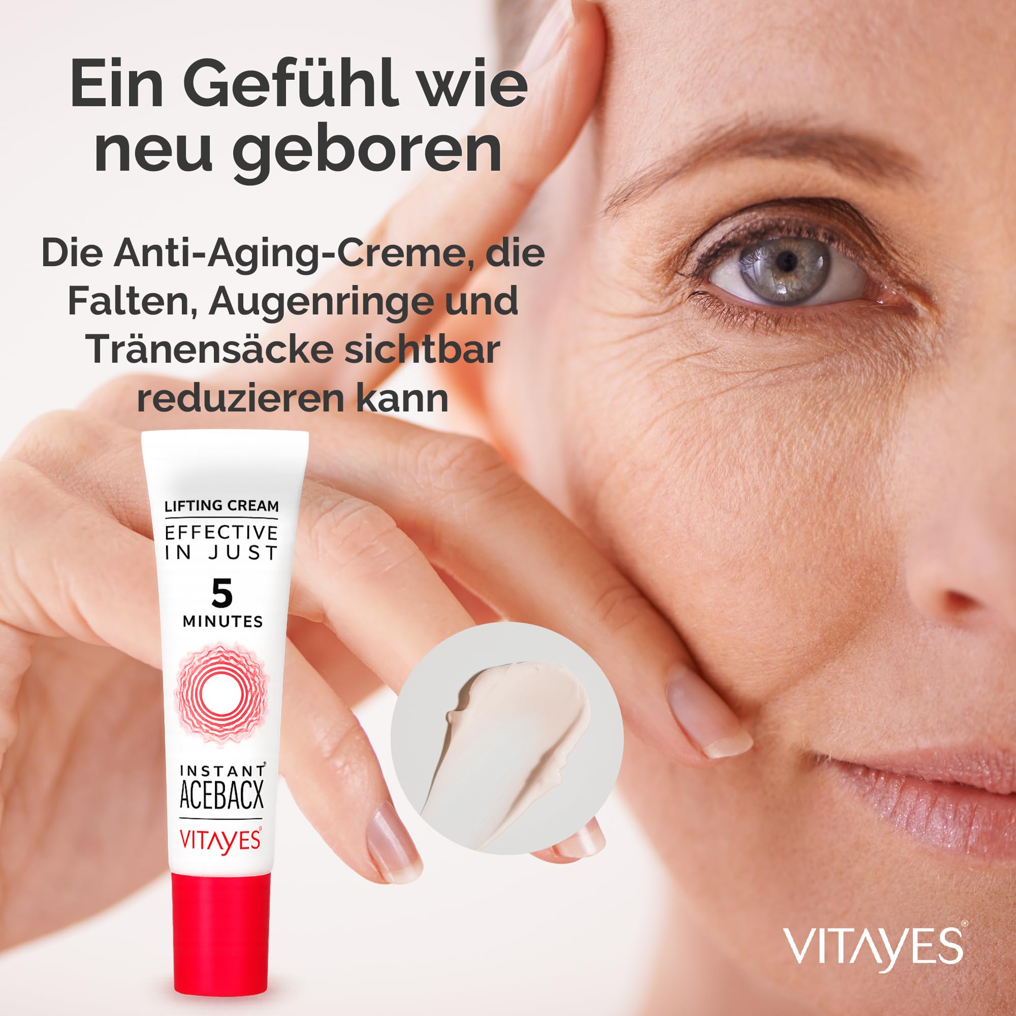 Vitayes Anti-Aging Gesichtscreme mit Soforteffekt 7ml Reduziert Falten & Augenringe Vegan Tierversuchsfrei