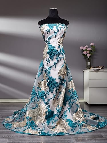 Miniatura 2 de Tela de encaje africano de 5 yardas, bordado francés de malla dorada encaje de organza para costura de fiesta de boda