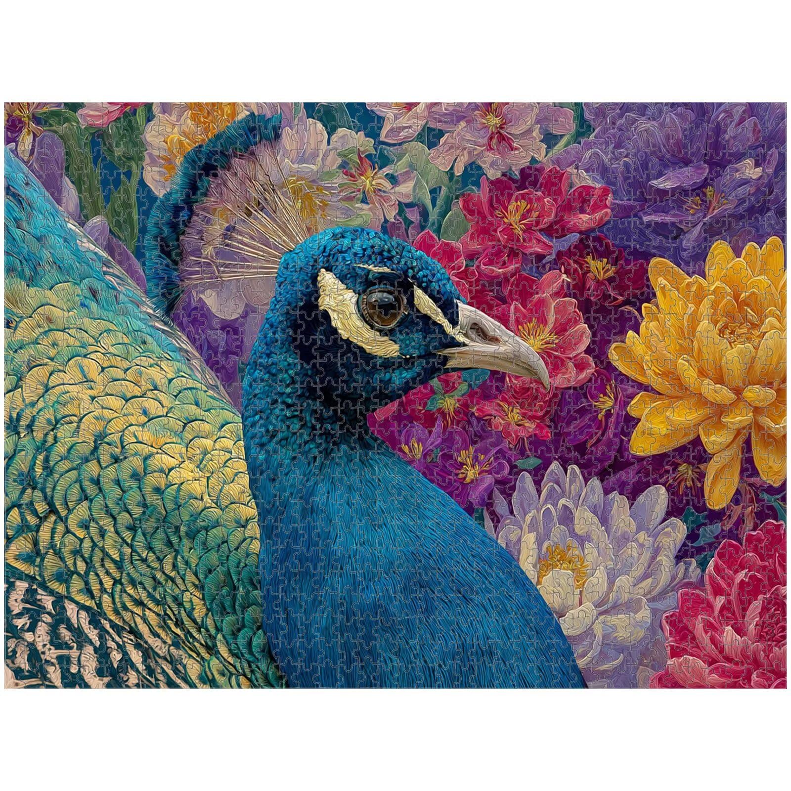 1000 Teile Puzzle für Erwachsene, Pfau & Blume, Robustes Holz Puzzle 1T#62