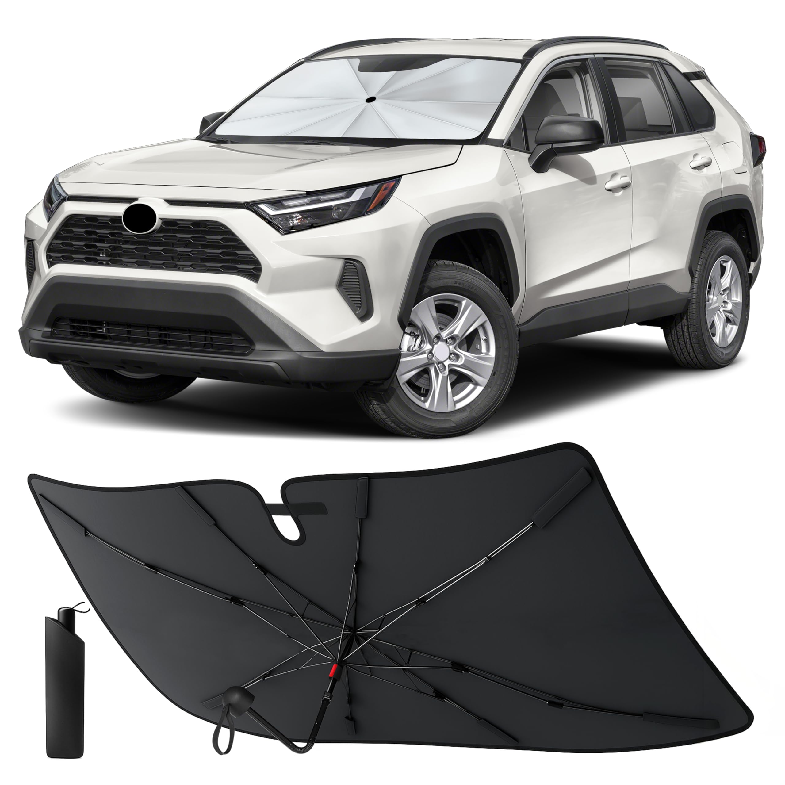 EcoNour Windshield Sunshade for Toyota RAV4 2019-2025 | Front Windshield Sun Shade &amp; Window Tint UV Heat Blocker | Foldable Reflective Car Sun Visor Protector Interior Cooling Accessories