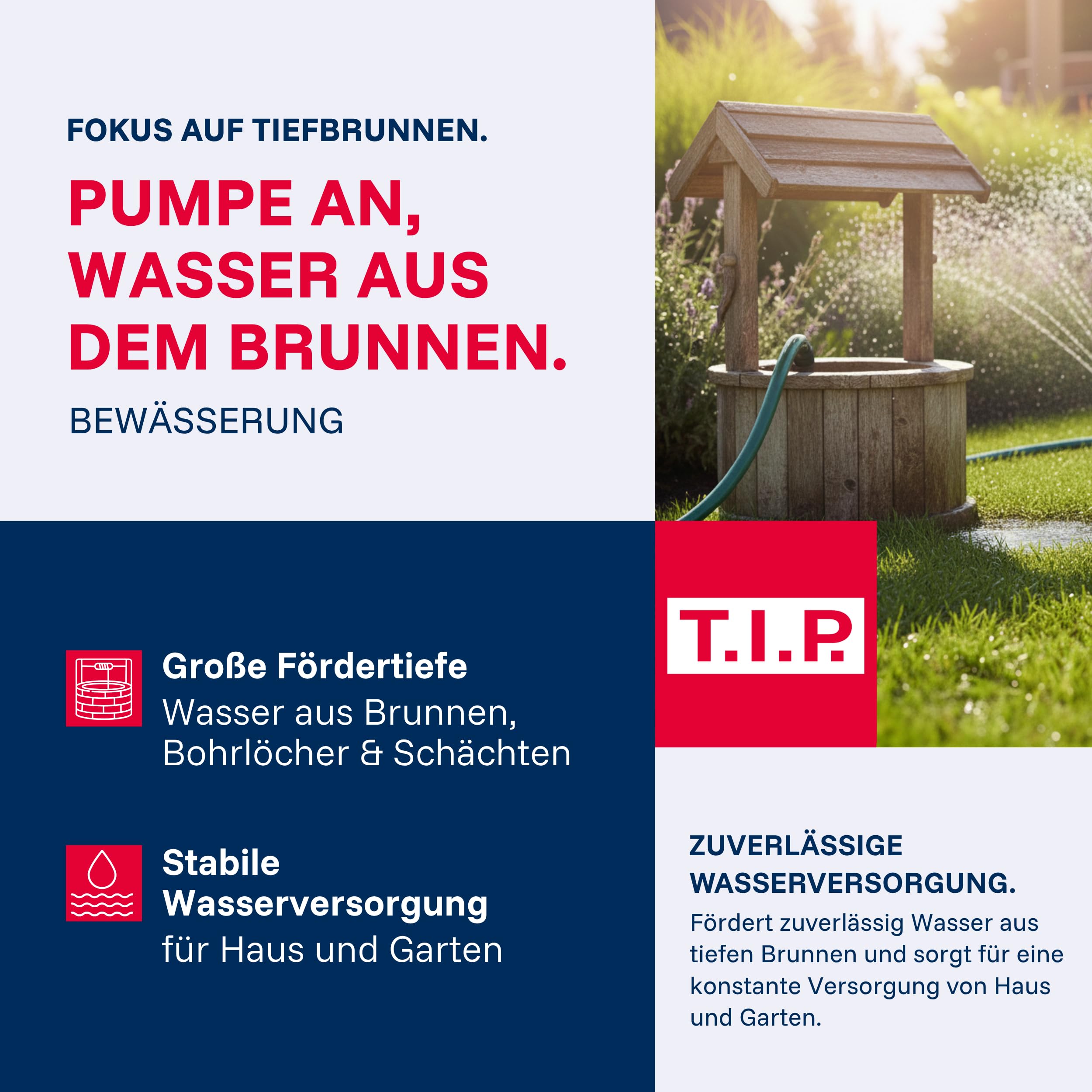 T.I.P. Tiefbrunnenpumpe ab Ø 10 cm Brunnen, 5.700 l/h, 40 m Förderhöhe | AJ 4 Plus 95/40 Sandresistente Edelstahl Brunnenpumpe, 40 m Förderhöhe, 4 bar Druck und 23 m Kabel, Rückschlagventil,