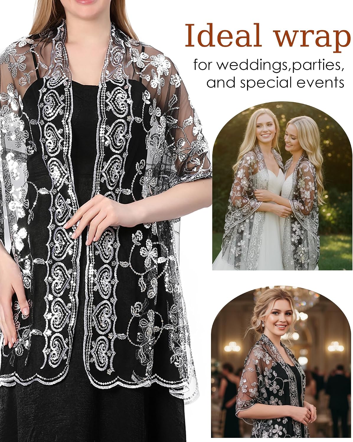 Sparkly Shawl Wrap for Women Evening Dress Wedding Scarf image 5