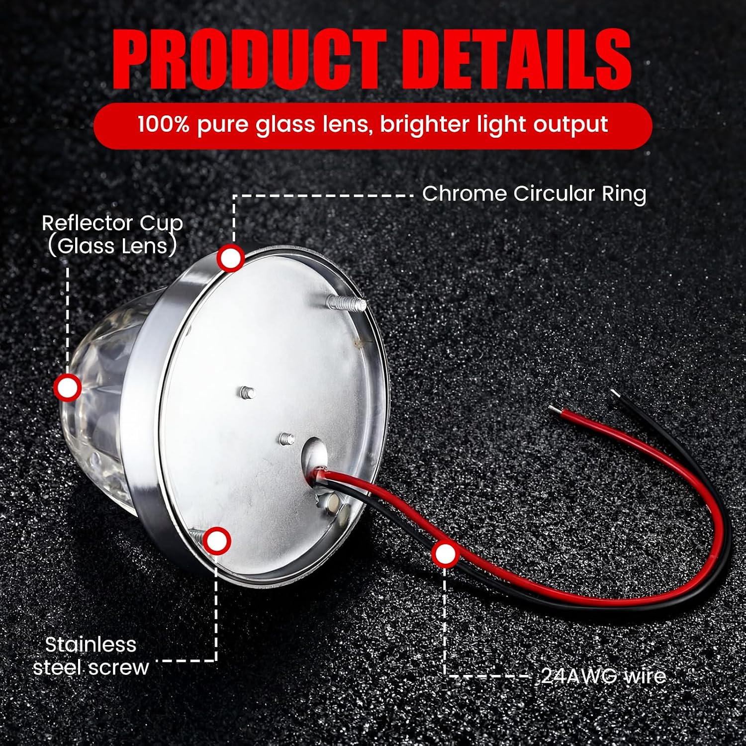 VIHOSE 2 Pcs Red Glass Watermelon Lights LED Strobe and Constant Marker Dual Function Watermelon Stop Turn Tail Lights with Stainless Steel Bezel and Base Replacement for Trucks Semi Trailers