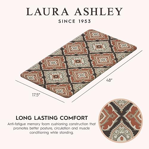 Miniatura 4 de Laura Ashley Juego de alfombrillas de cocina antifatiga, diseño de medallón Allie, resistente a las manchas, al agua y a la decoloración, alivio de