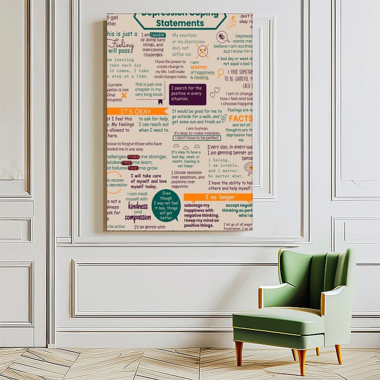 Poster auf Leinwand zur Bewältigung von Depressionen, Depressions-Bewältigungserklärungen für Kinder und Jugendliche, Hilfsmittel auf Leinwand, Wandkunst, Schlafzimmer, Büro, Küche, Dekoration