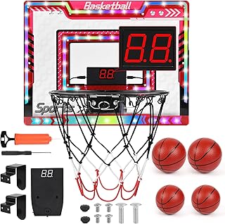 ZWOOS Indoor Basketball Hoop, Mini Basketball Hoop for Room with 4 Balls, Automatic Score Counting, LED Lights and Sound E...