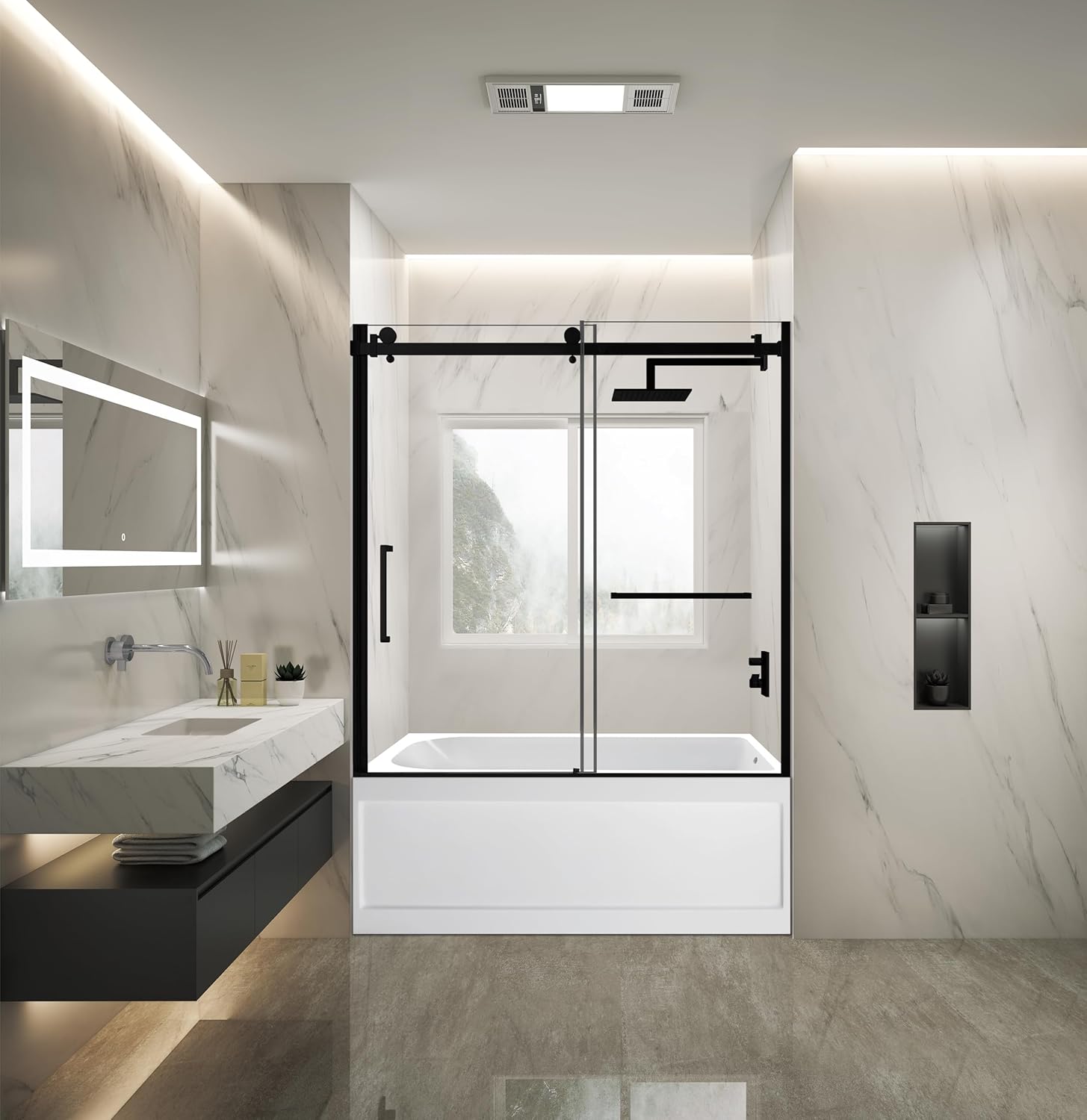 Kingston Brass KVTAP6032R21A0 60" Acrylic Rectangular 3-Wall Anti-Skid Alcove Tub with Tub Door, Right Hand Drain, White/Matte Black