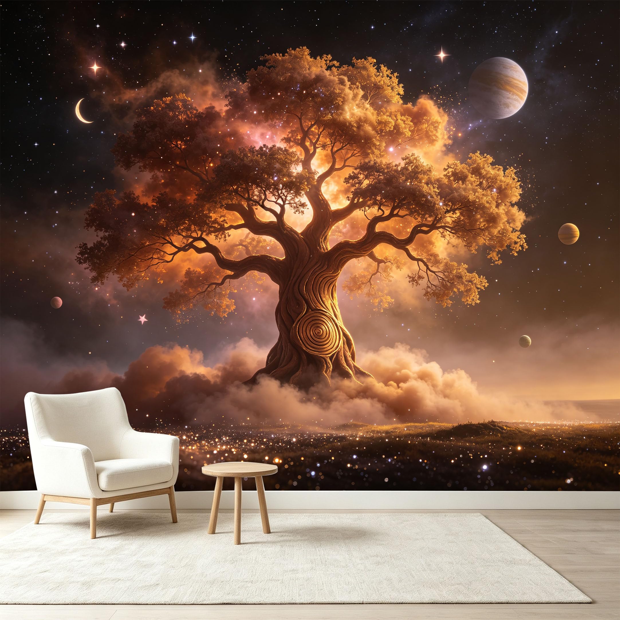 Custom Size Wall Murals Cosmic Ancient Tree Nebula Energy Giant Tree Self-Adhesive Wall Fabric Removable Wallpaper Wall Decor for Living Room Bedroom Bathroom