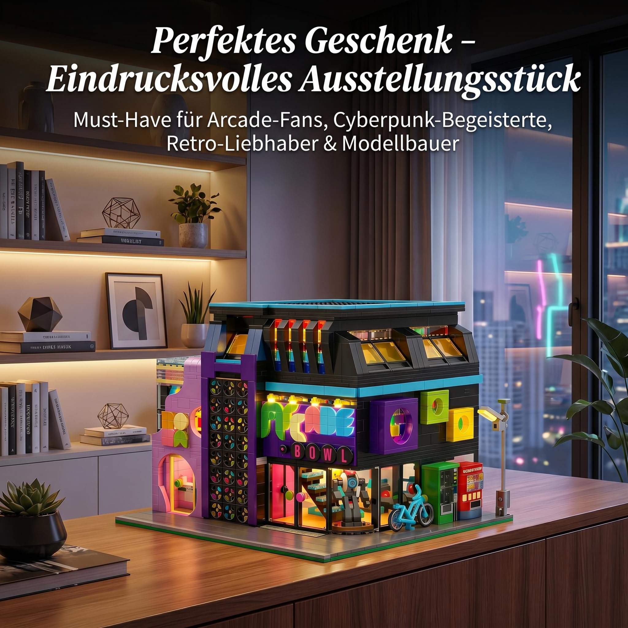 Klemmbausteine Cyberpunk Spielhalle, 2600 Teile | Retro Arcade Modular Building, Zukünftige Stadt Haus Bausatz für Erwachsene, Kompatibel mit Barweer BWR004