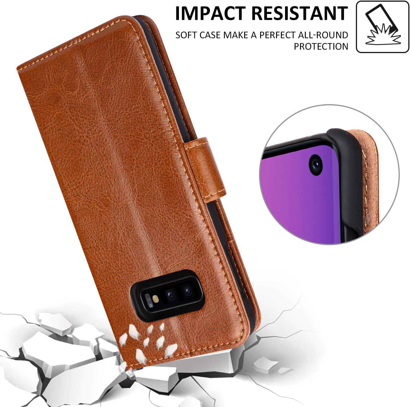 Samsung Galaxy S10e Wallet Case, labato Galaxy S10e Genuine Leather Flip Folio Protective Case Cover with Stand Function Magnetic Closure Card Slots Support Wireless Power Share for Galaxy S10e Brown