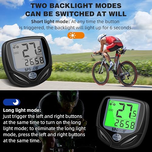 SPGOOD Compteur Vélo sans Fil, 19 Fonctions Étanche IP54 avec Compteur Vélo De Vitesse De Vélo À Affichage Rétro-Éclairé, Compteur De Vitesse De Vélo Démarrage/Arrêt Automatique Compteur VTT - 2