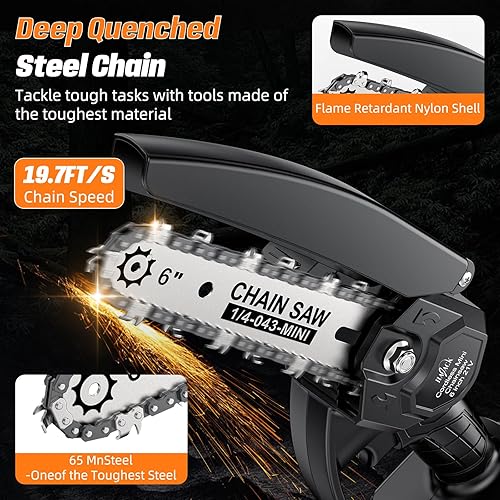 Miniatura 2 de HAJACK Mini motosierra eléctrica de 6 pulgadas, inalámbrica con engrasador automático, mini motosierra con 3 cadenas y 2 baterías, motosierra