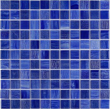 Glass Mosaic Tiles Backsplash, 5 Sheets Glass Tiles for Swimming Pool, Shower Wall, Spa, Kitchen Blue, 4.84 sq.ft