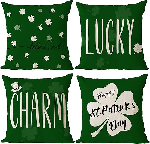 Juego de 4 fundas de almohada para el día de San Patricio 12 x 12 pulgadas fundas de almohada para el día de San Patricio fundas de almohada de