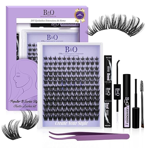 Miniatura 23 de Extensiones de pestañas Racimo B02 D de 0.630 in, 72 racimos de pestañas B&Qaugen Mega, pestañas individuales en racimo de volumen para bricolaje en