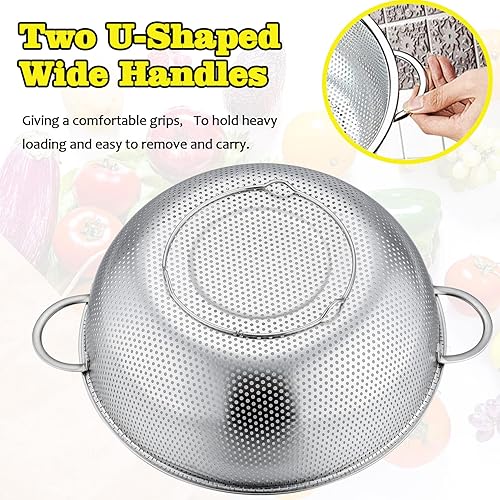 Miniatura 6 de P&P CHEF Colador de 2 coladores (3 + 5 cuartos de galón), colador de alimentos microperforado de acero inoxidable con asa para lavar, enjuagar,