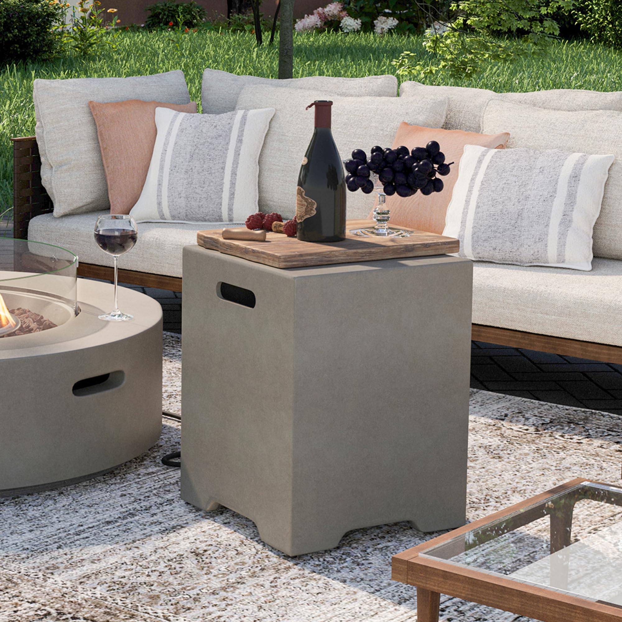 SUNBURY Tank Table for Gas Fire Pits, Grey Finish with Side Handles Tank Cover, Suitable for 20 Gallon 16-inch Propane Tanks for Fire Pit Table, Gray