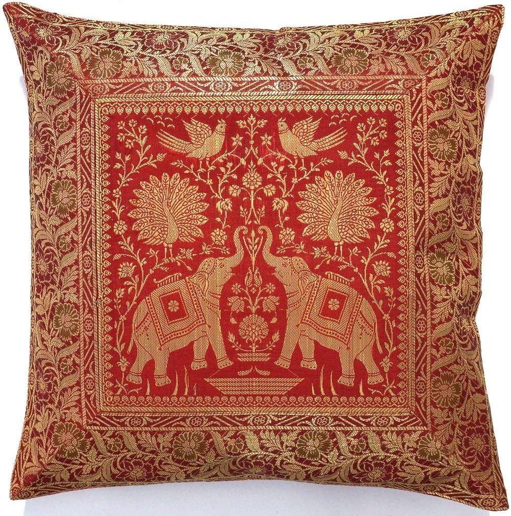 Sophia Art 10 Pcs Lot Square Silk Home Decor Cushion Cover, Brocade Pillow Cover, Handmade Banarsi Pillow Cover 16 X 16 Inch