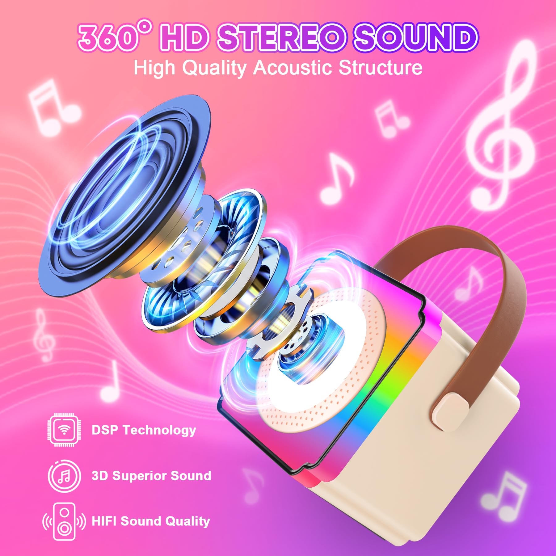 Gontence Karaoke per Bambini, Giocattolo Regalo Bambina 3-12 Anni, Karaoke con Microfono Bluetooth, Carta regalo, Luci LED, Effetti di Cambio Voce, Microfono Karaoke Regalo Giochi Bambina 3-15 Anni