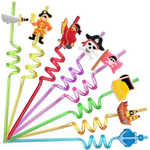 24 Pirate Party Favors Reusable Plastic Straws for Pirate Themed