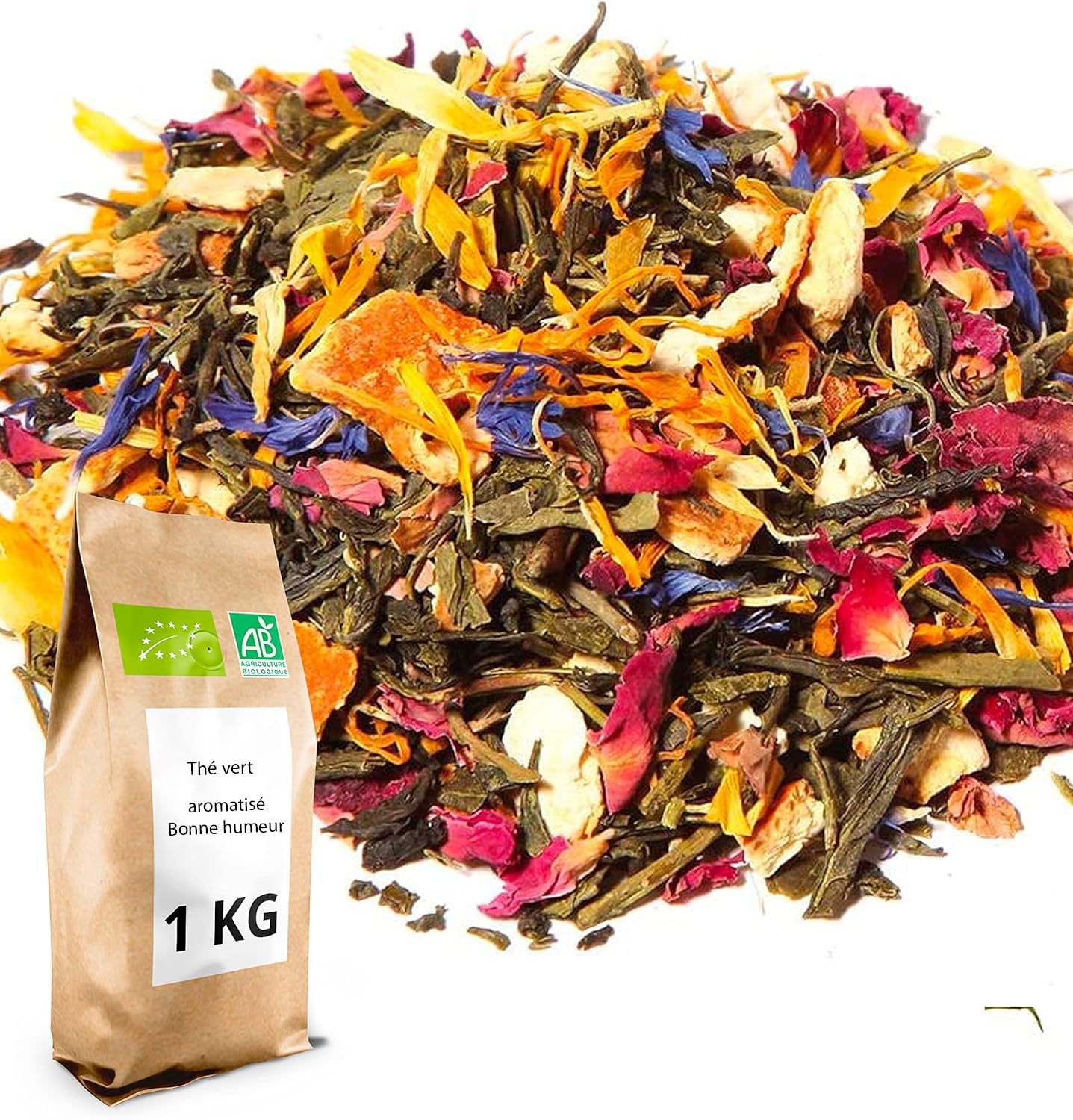 Thé Vert bio aromatisé Bonne humeur - 1 kg (400 tasses) - Thé en vrac 100% agriculture biologique - Thés Direct