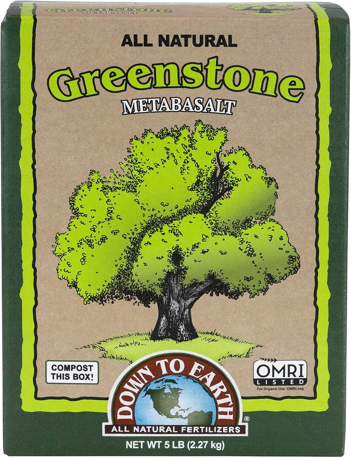 Down to Earth All Natural Greenstone Metabasalt, 5 lb Mineral Elements Iron, Calcium, Magnesium for Organic Garden Soil